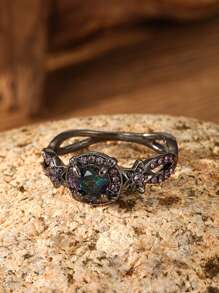 1 pièce Bague décorative en alliage de métal noir vintage avec zircone cubique, convient pour un port quotidien