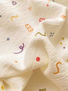 1pc Floral & Cream Geometric Lines Duvet Cover, 100% Polyester Soft Fabric, Boho Style Sweet Flower Bedding, No Pillowcase, Machine Washable, Suitable For All Seasons