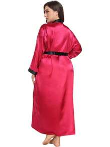 Womens Plus Size Silky Satin Kimono Robe Floral Long Bathrobe Wedding Sleepwear Dressing Gown