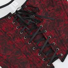 Womens Vintage 1920s Renaissance Lace Trim Corset Bustier, Retro Fashion - Red Rose - 查看 4