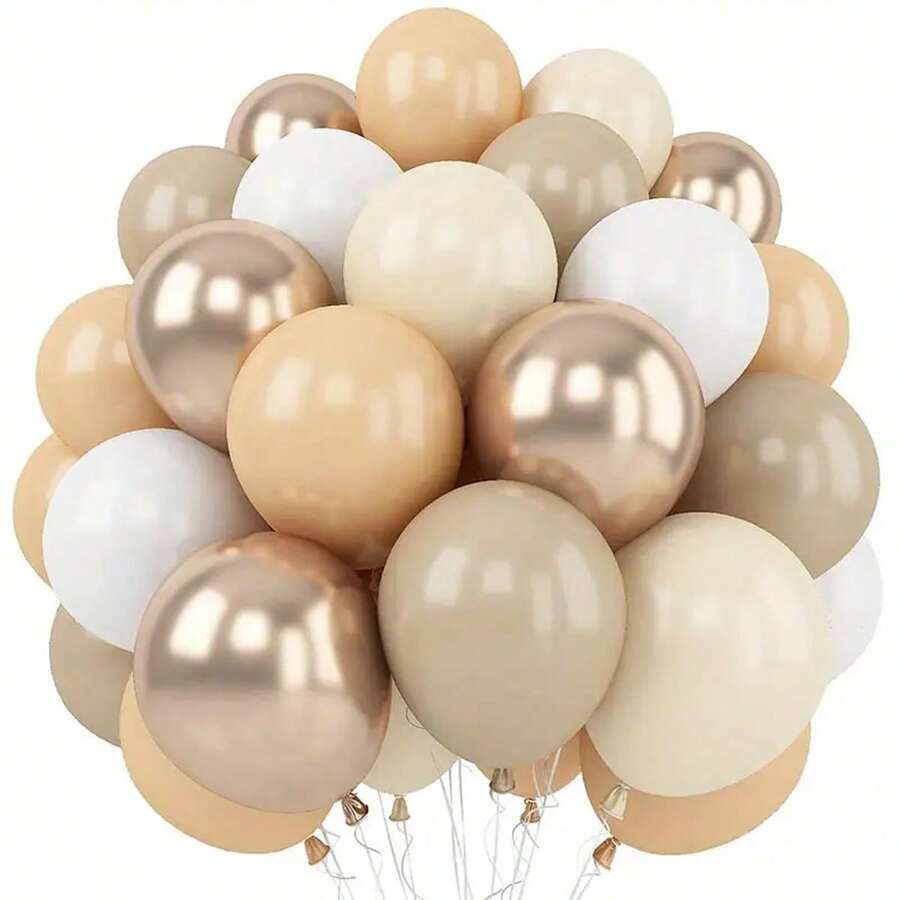 23/37pcs Sand White Balloon Set, 10inch Beige Boho Style Balloons With Rose Gold Metal Accents, Neutral Cream Balloons, Suitable For Bridal Shower, Christening, Wedding, Birthday Party Decor