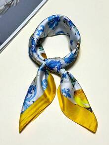 1件装女士时尚多功能头巾，饰有棕色花卉图案，斜纹真丝围巾，防晒沙滩披肩，发饰，腕带，头带/头巾 - 彩色 - 查看 16