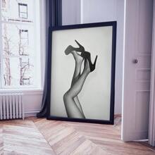 1 pièce Tableau mural représentant une femme avec des talons hauts, impression de mode de luxe stylistique sur canevas. Affiche girly noir et blanc pour décoration de chambre, salon ou collège, chambre d'étudiant. Cadeau pour elle, sans cadre