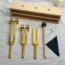 2pcs/Set Gold Tone Professional Sound Therapy Tuning Forks - 128Hz, 512Hz, 432Hz, 256Hz, For Yoga & Meditation With Weight, Includes Stand
