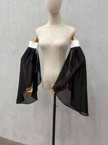 1pc Black Chiffon With Puff Sleeves & Grim 2 Elastic For Halloween Party Bride Sleeve Accessory