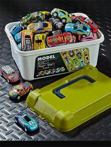 20辆/30辆/50辆儿童迷你合金压铸金属车套装，收纳盒式玩具赛车，适合3-12岁男孩女孩的互动玩具（随机车型和颜色）（随机收纳盒贴纸图案） - 彩色 - 查看 7