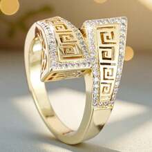 A Hollowed-Out, Exquisite, Cross-Patterned, Personalized Ring, Anniversary Ring, Engagement Ring, Bride's Wedding Ring, Wedding Party Ring, Festival Jewelry Accessory, Daily Casual Accessory, High-Quality Women's Jewelry - 金的 - 查看 9