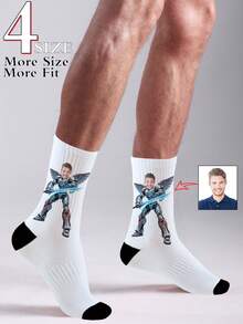 Custom Photo Sock 1 Pair Custom Face Socks Custom Printed Socks Personalized Funny Face Socks Custom Picture Socks Put Any Face On The Socks Unique Personalized Gift For Him Her Mom Dad Girlfriend Boyfriend Best Friend Valentine Anniversary Birthday Wedding Christmas Mother's Day Father's Day - White - View 1