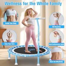 40 Fitness Mini Trampoline With Adjustable Handle Bar 330lbs Foldable Bungee Rebounder For Adults And Stable Quiet Exercise Rebounder Indoor Workout SH PO - בול - ראה 7