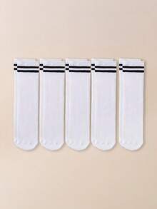5 PairsKids Toddler Soccer Socks Boys Girls Knee High Striped Tube Socks Athletic Long Socks For Boys Girls - White - View 4