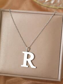 Aomogo 1 pieza Collar de acero inoxidable simple y de moda con 26 letras que no se decoloran, regalo perfecto para hombres en cumpleaños y días festivos - collar - Ver 29