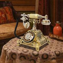 YUNRUX Vintage Rotary Dial Telephone, A Retro Classic Wired Phone With A Convenient Dialing Mechanism. It Serves As An Antique Decor For Home Offices And Makes An Excellent Gift For Weddings, New Home Ceremonies, And Christmas. - Bronze - View 2