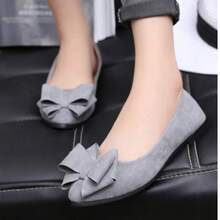 Zapatos individuales mujeres con puntas de primavera y otoño, lazos, suelas planas, zapatos de frijol, boca poco profunda y zapatos gruesos para perezosos - Gris - Ver 4