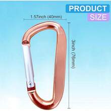 Cute Carabiner Clip, 3 Aluminum Alloy Caribeener D Ring, Spring Snap Hook Keychain Clip - 2pack Rose Gold - View 3