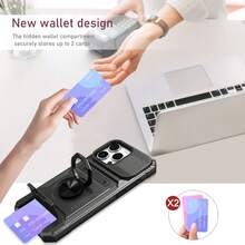 全新军用级 360° 可旋转手机支架卡槽手机壳，防摔兼容 Apple 11/12/13/14/15/16 Pro Max、Galaxy S22/23/24/25+、U A04/A05/A14/A15/A24/A25/A34/A54 A56/A36/A26 - 黑色 - 查看 3