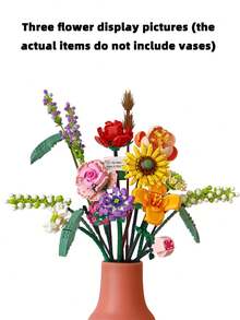 4套1571PCS+DIY艺术积木花朵，ABS材质花朵系列积木，装饰花束，浪漫家居装饰，色彩鲜艳的花朵积木，形状如玫瑰、向日葵等，植物模型收藏，缓解压力，减压游戏，桌面装饰，游戏，人造花积木，完美的生日礼物，母亲节礼物，节日礼物创意情人节礼物。 - 彩色 - 查看 6