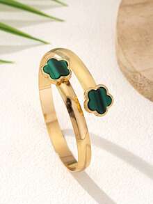 1 Peça Pulseira Aberta Ajustável de Moda Feminina, Presente de Joias Minimalista e Elegante - Trevo de quatro folhas verde - Visão 2