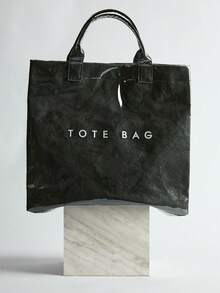 Large Capacity Fashionable Transparent Jelly Bag PVC Waterproof Shopping Bag, Korean Neutral Style Tote Bag, INS Fashionable Retro Casual Street Hipster Tote Bag, Japanese Slouchy Bag, Suitable For High School And University Students Going To School, Gym/Yoga/Travel Bag Or Mommy Bag, Letter Print Minimalist Celebrity-Inspired Creased Texture High-End Quality Multi-Layer Paper Handbag Winter Gifts - Black - View 1