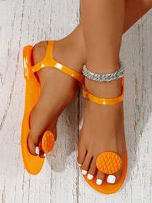 Sandalias de gelatina de fruta de moda para mujer, sandalias tipo chanclas de playa de PVC con suela suave antideslizante, sandalias planas transparentes de gelatina de fruta para vacaciones, diseño único y colorido, sandalias planas minimalistas
