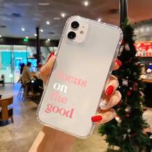 极简标语元素时尚手机壳，透明设计，红色爱心图案，聚焦美好，专为 16 Pro Max、 11至15 Pro Max Plus和XR系列设计，防震防摔防刮，周年纪念日/生日礼物，国际版 - 彩色 - 查看 5