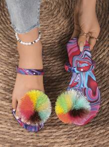Sandalias planas de mujer cómodas, chanclas casuales de dedo tipo clip de colores múltiples, sandalias planas, estilo estudiante de diapositivas simples