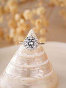 S925 Sterling Silver Sunflower Platinum Plated Engagement Ring, Suitable For Wedding, Proposal, Anniversary Gift