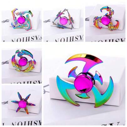 1pc Creative Weapon Shaped Finger Spinner Metal Stress Relief Toy, Office Decompression Gadget, Cool Finger Gyro Toy, Electroplated Laser Colorful Alloy, Exquisite Birthday Gift, Holiday Small Present