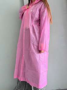 1 件可重复使用的便携式透明全身雨衣，EVA 加厚一体式雨衣，男女通用成人学生户外旅行雨披，防风防水，适合骑自行车、徒步旅行、休闲女士风格，保持干爽时尚 - 粉色 - 查看 4