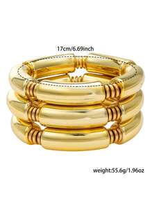 3pcs/Set Fashion Simple CCB Geometric Curved Tube Beaded Bracelet Set, Suitable For Men & Women, Daily, Beach, Concert, Party, Holiday Gift