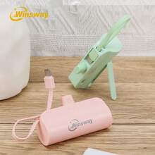 Winsway 5000mAh Portable Capsule Power Bank With Built-In Type-C Dual Interface And Mobile Phone Holder, Can Be Taken On Board. The Design Is Compact And Easy To Carry. - Green - View 4