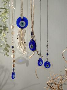 1pc Handcrafted Blue Eye Amulet - Turkish Evil Eye Pendant | Blue Glass Wall Hanging | Protective Talisman For Home, Bag & Car Decor | Unique Gift With Brown Wooden Beads