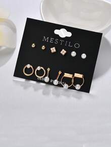 MESTILO 6 对精致闪亮铜锆石球形耳钉套装，适合女性日常佩戴 - 幾何型 - 查看 2