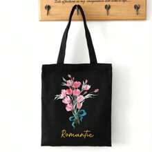 1 Piece Single-Sided Tote Bag Shoulder Bag Large Capacity Fashion Simple Casual Versatile Shopping Shopping Light Portable Class Student Bouquet Customizable Name Copywriting Personalized Unique