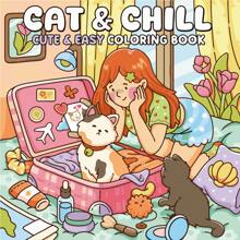 1pc CAT&CHILL Puzzle Stress Relief, Adult Coloring Book, Content Containing Girls And Pet Friends Making Pizza, Drinking Afternoon Tea And Taking Photos And Other Comfortable Scenes, The Pattern Is Exhaust And The Lines Are Clear, Coloring Book, Back To School, School Supplies, Bestie Gifts