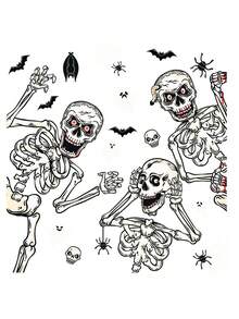 4 件万圣节骷髅窗贴骷髅鬼魂窗户贴纸装饰 PVC 静电贴花 - 粘性双面万圣节贴纸可调节恐怖蜘蛛蝙蝠骷髅和鬼魂适用于窗户鬼屋派对装饰、家居、卧室、玻璃墙装饰（无需电力）、节日窗户贴花 | 鬼屋配件 | PVC 贴纸、万圣节装饰、秋季装饰 - 彩色 - 查看 3