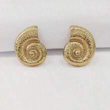 1 par de pendientes exagerados con diseño de concha marina, estilo de joyería de moda para vacaciones en la playa, para mujeres