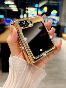 奢华电镀不对称水波纹水钻圆环闪光皮革手机壳适用于三星 Galaxy Z Flip 5 Z Flip 6 ZFlip 4 ZFlip 3 5G 时尚闪亮防震后盖防水防摔防刮 - 金色 - 查看 5