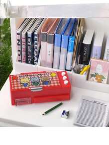 1pc Mini Multi-Function Pencil Box, Stationery Case, Ruler, Color Pens, Miniature Prop, Dollhouse Decoration, Photography Prop