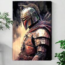 1pc The Mandalorian, Warrior In The Rain, Sci-Fi Armor Style Framed Wall Art - Canvas Prints Poster, Ready To Hang - Home Decor, Ideal For Home, Office Wall Decor, Family Gift, Living Room Bedroom Wall Decor - 香檳色 - 查看 1