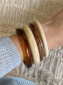 4pcs/Set Elegant Retro Bracelets - Fashionable Minimalist Design, Suitable For Casual Wear, Women's Fashion Jewelry, Made Of Acrylic Material, No Electroplating Or Inlaying, Suitable For Daily Use And Parties All Season - Brown - View 2