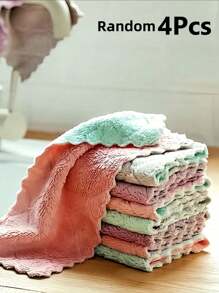 Set de 4 u 8 paños de mano para bebé, paños de limpieza absorbentes para cocina, paños de felpa de coral, paños de uso doble seco y húmedo, adecuados para diversos entornos domésticos (color aleatorio)