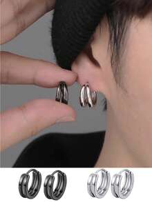 1 par de brincos de argola minimalistas com arco duplo, brinco unissex de cobre, adequado para uso diário, férias, festa, banquete no verão, presente para homens, casal, aniversário, festival, aniversário, dia dos namorados, feriado