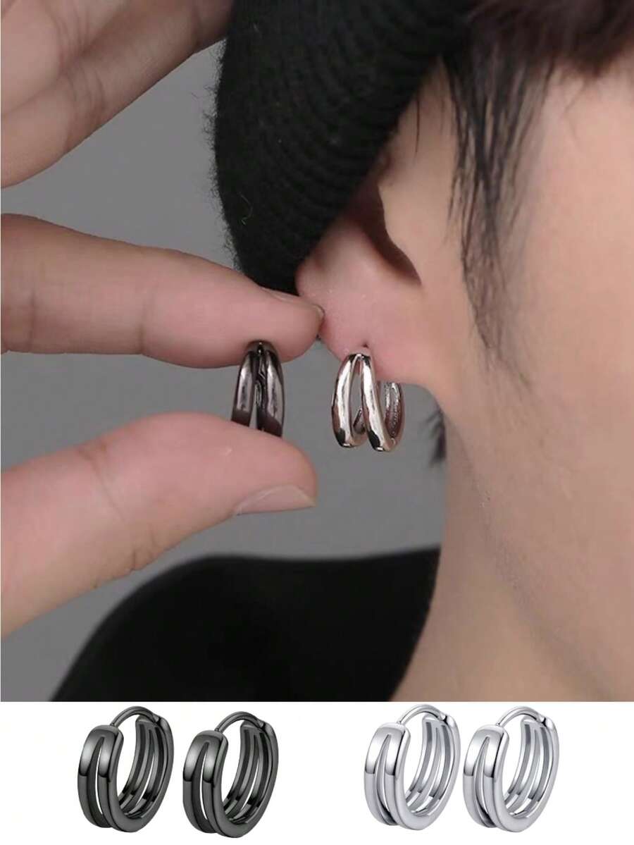 1 par de brincos de argola minimalistas com arco duplo, brinco unissex de cobre, adequado para uso diário, férias, festa, banquete no verão, presente para homens, casal, aniversário, festival, aniversário, dia dos namorados, feriado