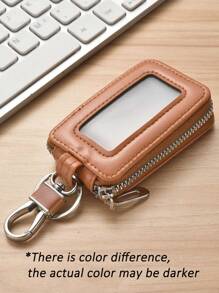 1 pieza Bolsa portátil y a la moda para llaves de coche de PU, estuche para llaves de gran capacidad con doble capa, de colgar en la cintura, con cremallera universal, bolsa para llaves para hombres y mujeres con llavero y cadena, regalo de Navidad, regalo perfecto para el Día del Maestro, San Valentín, cumpleaños, Navidad y cualquier ocasión especial, mini billetera.