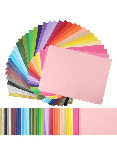 100 张礼品包装薄纸，彩色工艺纸，用于礼品袋和包装，多色礼品包装纸，艺术纸工艺品，适用于生日、婚礼、母亲节、毕业典礼、礼品包装、DIY 工艺品、纸花、流苏花环、房间装饰 - 颜色随机