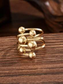 1pc Fashionable, Sexy & Elegant Vintage Globe Hurricane Ball Shaped 18K Gold Plated Metal Open Adjustable Ring Suitable For Women Daily Wear With Various Outfits