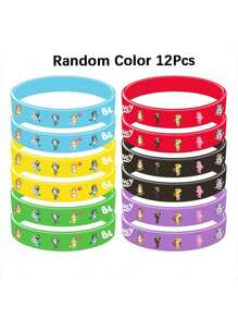 Bluey 10 قطع أو 12 قطعة من أساور سيليكون بأشكال كرتونية ملونة عشوائية لعائلة بلوي وأصدقائهم، أساور مطاطية ناعمة بنمط مرسوم لشخصيات الكلب بينجو وباندت وكريستين هيلر، هدايا وإكسسوارات لحفلات الأطفال والأعياد