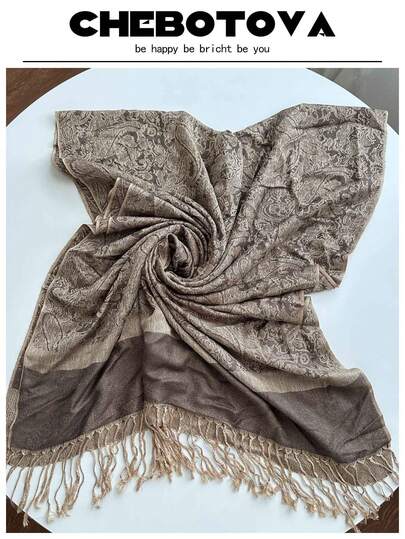 1pc Bohemian Style Paisley Jacquard Ladies' Pashmina Scarf, Vintage Tasseled Hijab Shawl, Spring/Summer Casual Wear For Dress