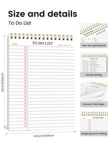 Trees 1本无日期待办事项笔记本/每日计划本/日程安排本/螺旋装订任务清单/日程本，提升效率，8.5英寸 x 5.5英寸，100克纸张