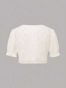 夏季女士镂空蕾丝短上衣，优雅泡泡短袖，女士服装